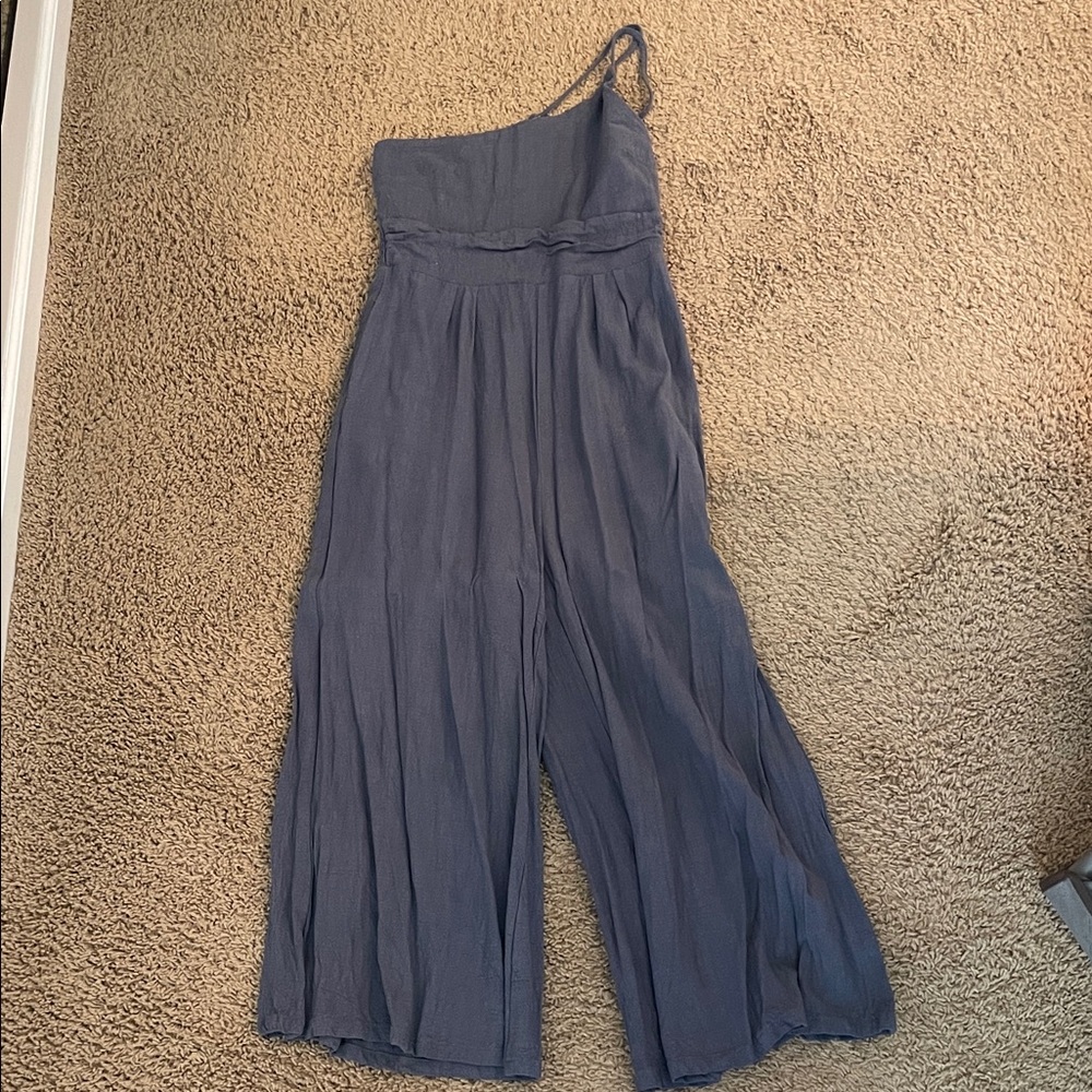One-Shoulder Wide-Leg Jumpsuit in Slate Blue
